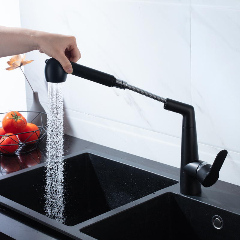 Cross-Border Foreign Trade Brass Sink Faucet Kitchen Sink Splash-Proof Hot and Cold Water Faucet Rotatable Pull-Out