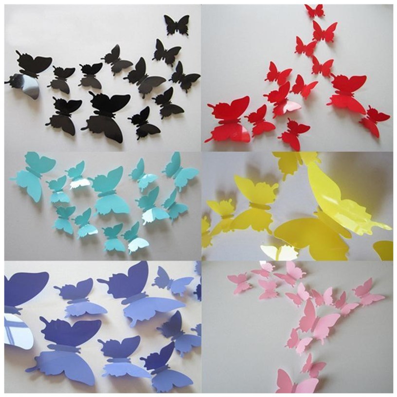 12 Pcs/Lot PVC 3D Butterfly Wall Stickers Decals Home Decor|ms