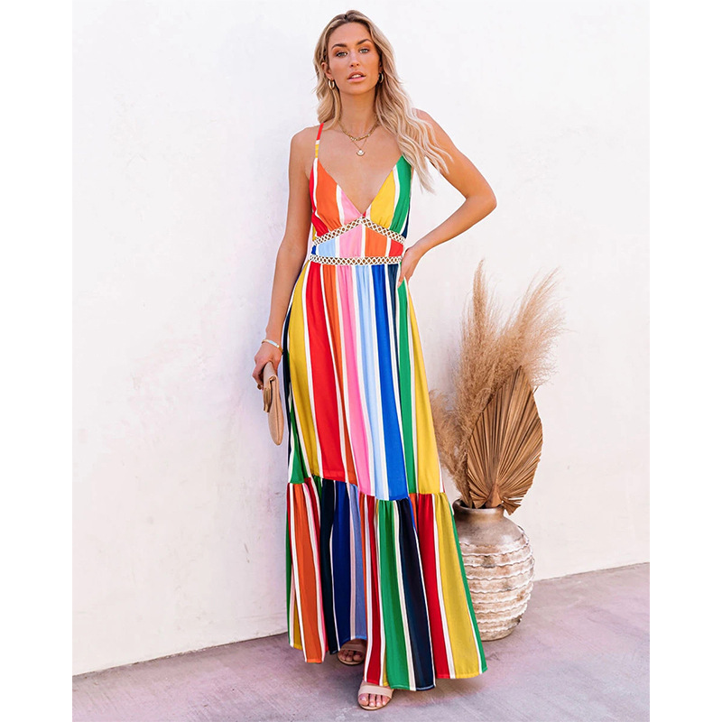 women s rainbow strip dress nihaostyles clothing wholesale NSSA71895