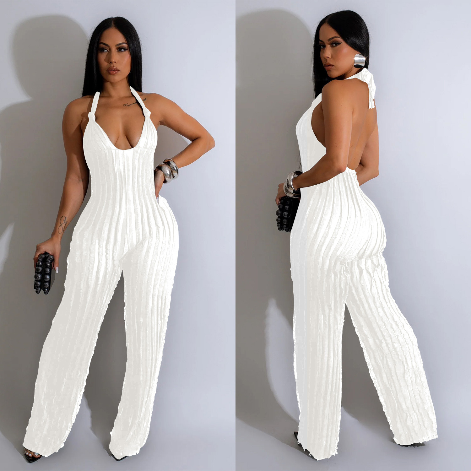287g Weight Sleeveless Sleeve Length Full Length Pants Length Spandex, Polyester Fabric Type Mid Waist Waist Line Jumpsuits Pants Type Bodysuits Tops Type Holiday, Street Occasion Slim Fit Type Solid Color Pattern Summer Season Women's Gender Sexy, Streetwear Style Wholesale Women's Sexy Streetwear Solid Color Sleeveless Bodysuits 17