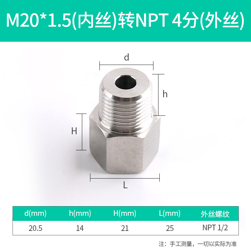 Adaptador de manómetro de agua de Ilecco adaptador de cobre de acero inoxidable 304 M14M20 / 1.5 4 minutos