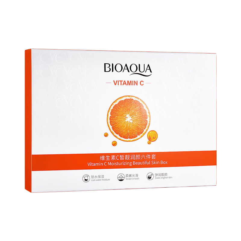 Set de Seis Piezas de Vitamina C de Boquanya para Aclarar e Hidratar, Set de Cuidado de la Piel Hidratante, Humectante y Suavizante, Venta al por Mayor