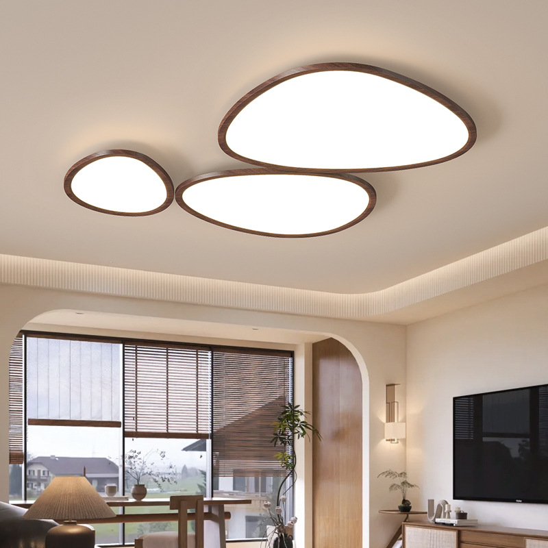 Luz de techo de sala de estar retro de color nuez moderna minimalista de tres extremos creativa de guijarros ultra delgada luz de protección de ojos de espectro completo