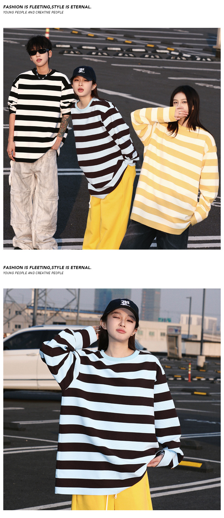 Camisola de manga comprida às riscas retro com proteção solar_voghion.com