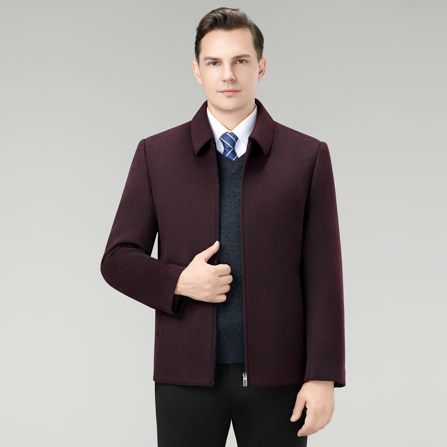 Light Luxury Short Cashmere Jacket Men's Detachable White Duck down Liner Cadet Jacket Winter Business Wool Coat