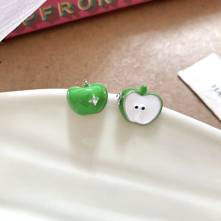 Ensemble de bagues en forme de pomme en forme de C, style forêt, avec aiguille argentée et motif goutte d'huile. Boucles d'oreilles au design unique et frais._voghion.com