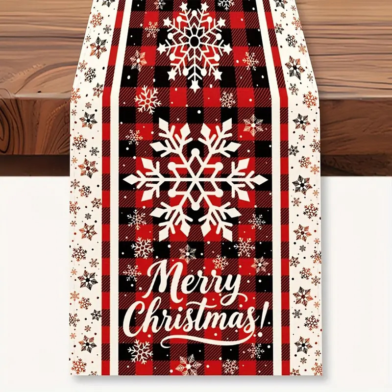 Camino de mesa navideño con estampado de muñeco de nieve y Santa