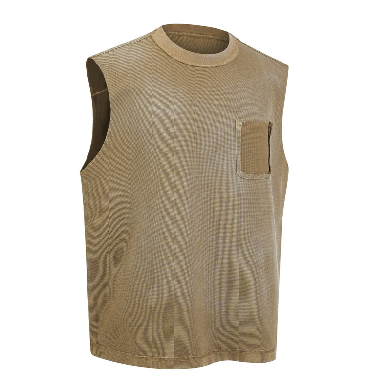 2026 New Heavyweight Balenciaga-Style Men's Cross-Border Waffle Summer Sleeveless Round-Neck T-Shirt Loose Vest Black