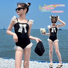 女童連體泳衣夏季2024新款洋氣兒童泳裝女孩網紅高級感游泳衣大童