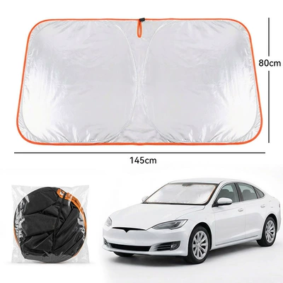 Car Sunshade, Front Windshield Sun shade - silver-coated-single-layer-front-rail-large-orange-edge-14580