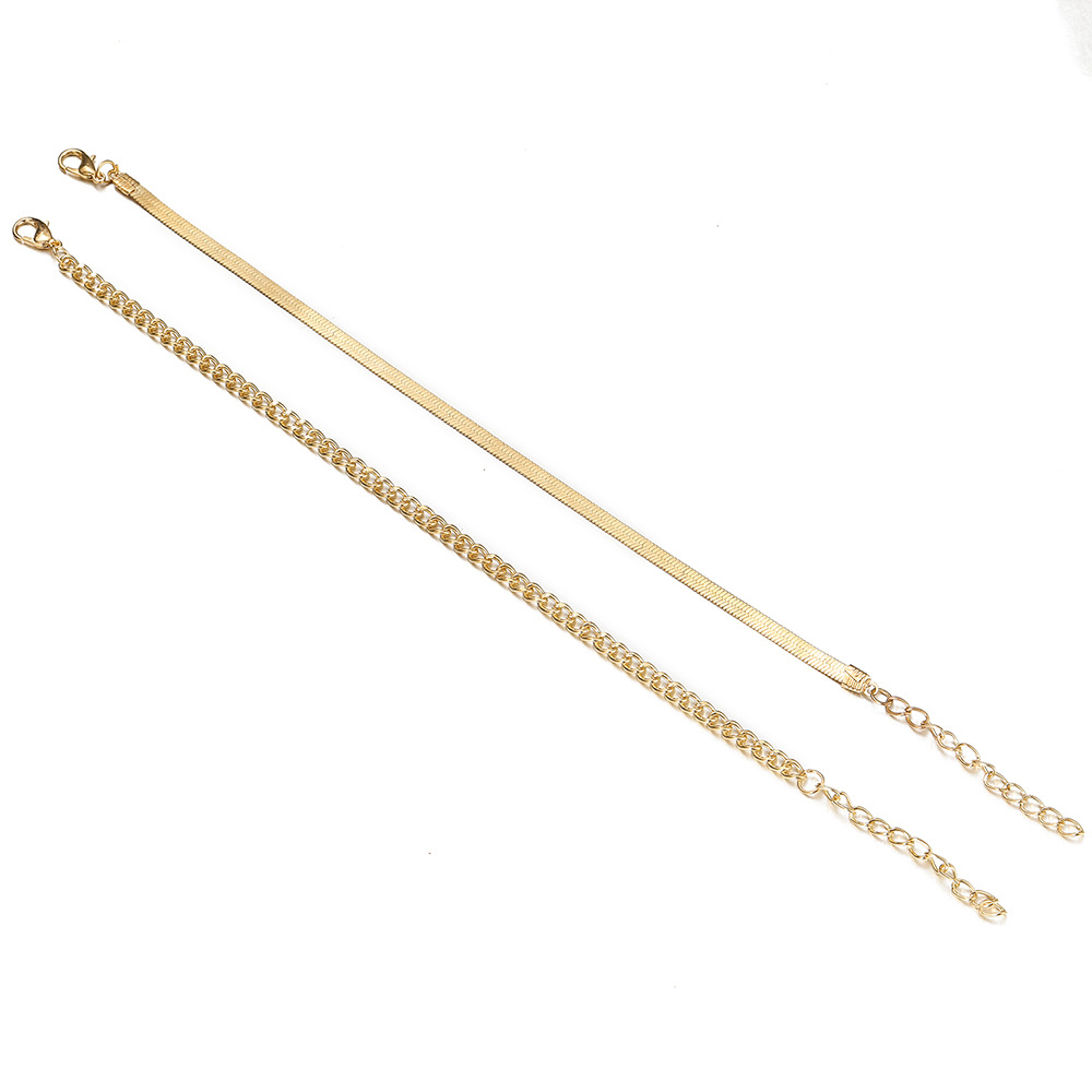 Simple Flat Snake Chain Alloy Anklet Set display picture 4