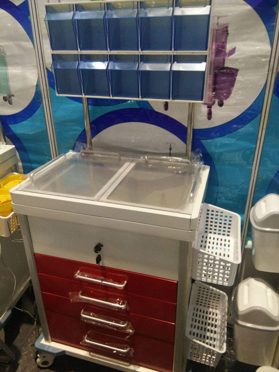 钢塑麻醉车透明台面抢救车送药车医用推车治疗车