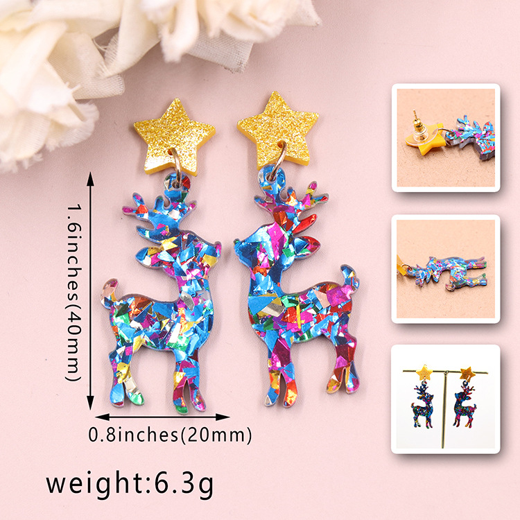 15g Weight 1 Pair Christmas Cute Elk Arylic Drop Earrings