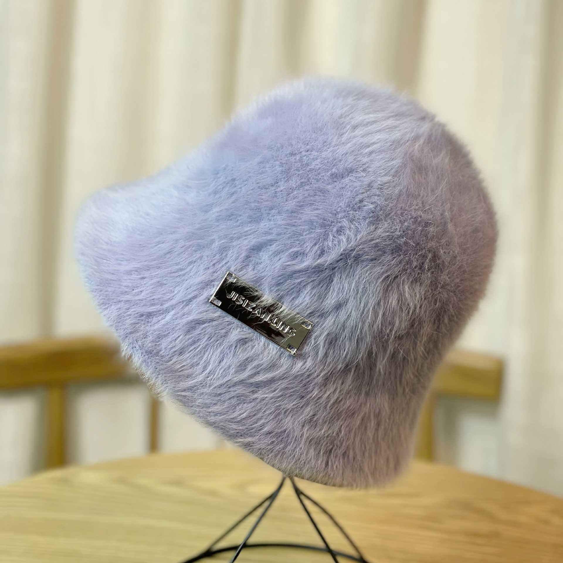 Sombrero de pescador de pelo de conejo para mujer, Cubo de felpa de cabeza grande, cara pequeña, color blanco pequeño, otoño e invierno, 2023_voghion.com