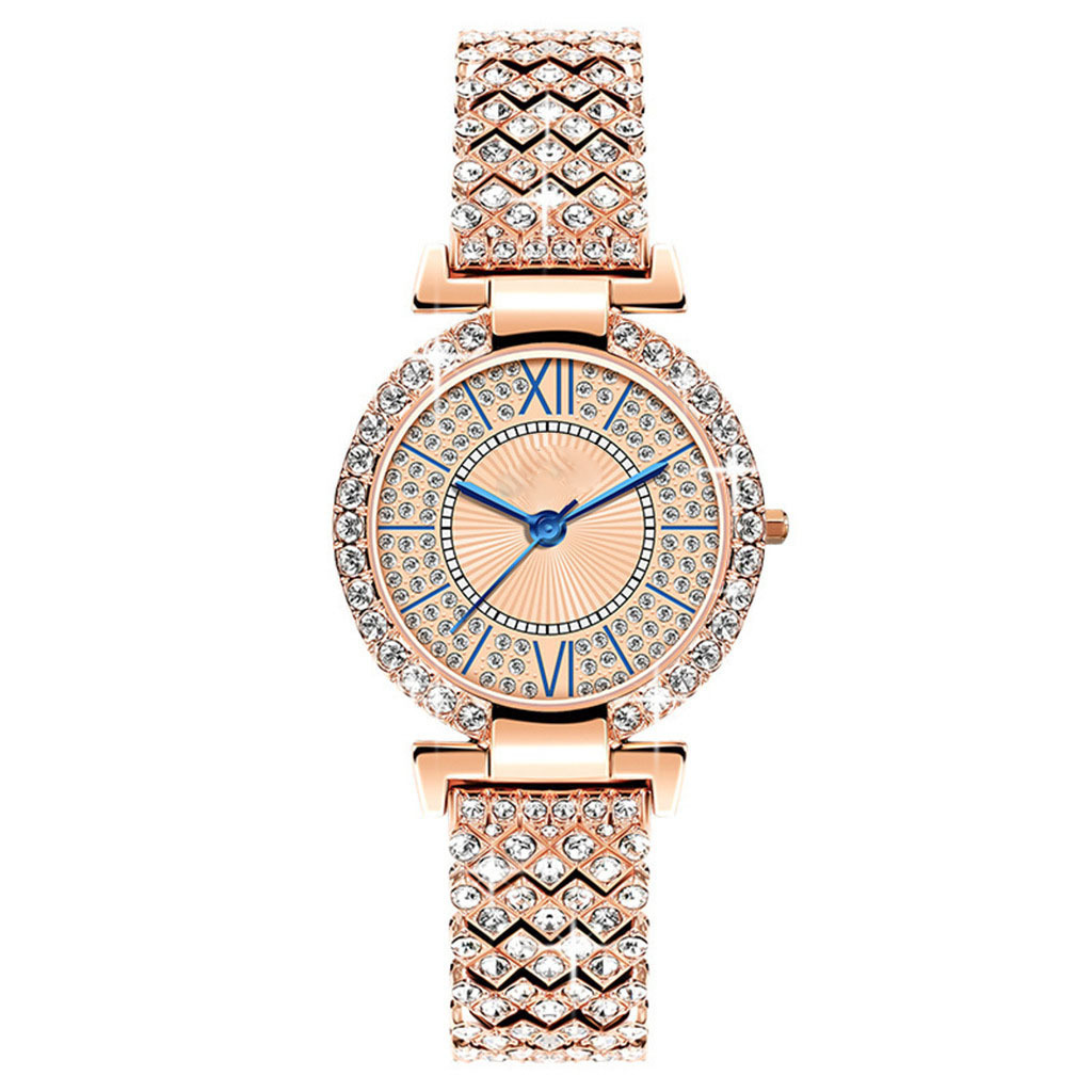 popolare orologio da donna stellato cinturino in acciaio orologio da donna con diamanti eleganti incastonati di lusso ago blu quarzo tutto-fiammifero_voghion.com