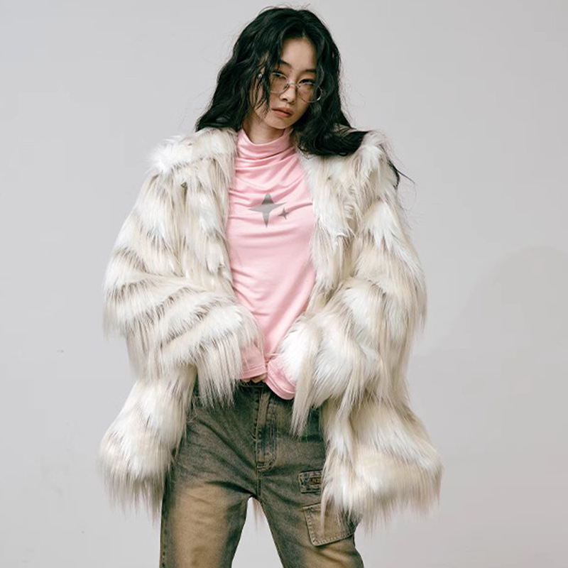 Women's Clothing Women's Fur Coat Retro Mixed Color Tassel Long Fur Fox Fur Coat Female Hot Girls Autumn and Winter Thick Loose Top_voghion.com