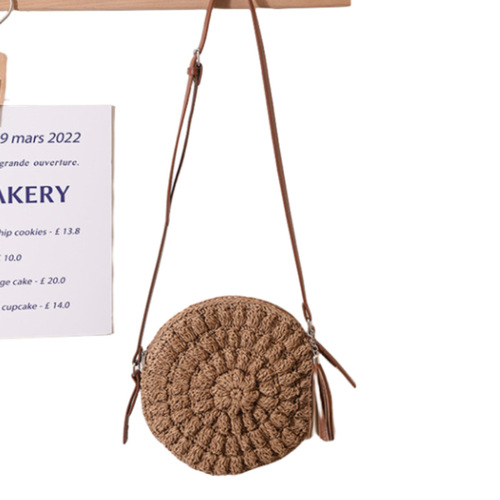 Round Crossbody Straw Bag Handmade Woven Bag Summer Mobile Phone Coin Key Bag Beach Holiday Beach Bag