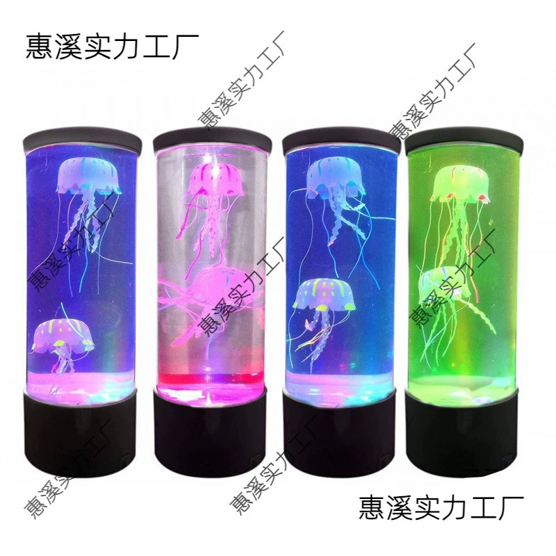 Ночник светодиодный с плоской крышкой, меняющий цвет, лампа для рыбок, аквариум, красочная лампа, цилиндрическая лампа, меняющая цвет, медуза, водная колонна