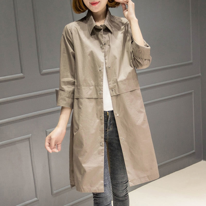 New Coat 2025 Versatile Mid-Length Trench Coat for Women, Casual Loose Fashion Petite Autumn Spandex