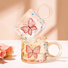 オリジナルデザインのスーパーフェアリーバタフライガラスマグホームガールビッグイヤーカップかわいいウォーターカップコーヒーカップ