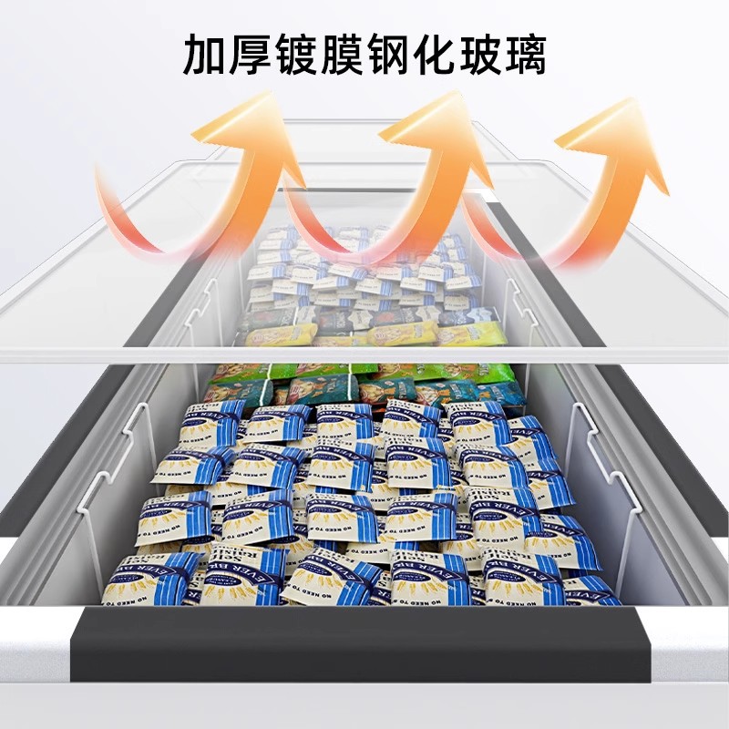 Gran capacidad de congelador comercial de la isla profunda gabinete puerta de vidrio supermercado congelador de refrigeración gabinete de exhibición