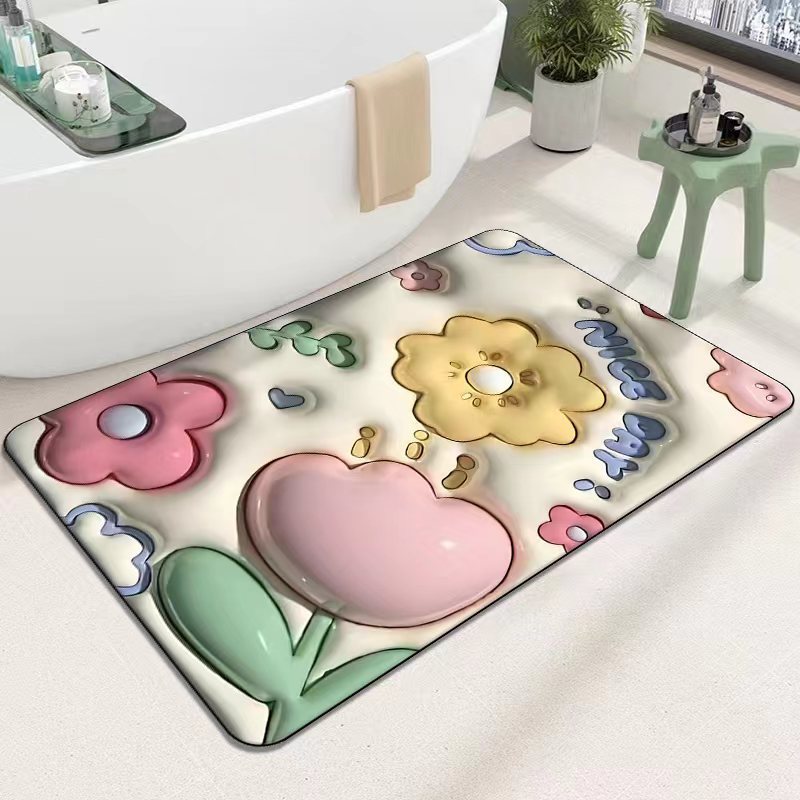 クリエイティブ3D膨張花卉珪藻泥浴室トイレ吸水速乾足マット家庭用汚れ防止玄関マット|undefined