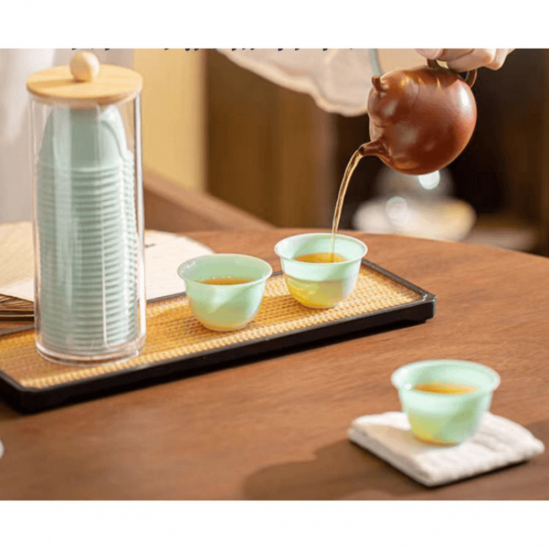 Disposable Kung Fu tea and wine cups with thickened anti-scalding rack, portable and compact high-value tea set for tea brewing by the fire