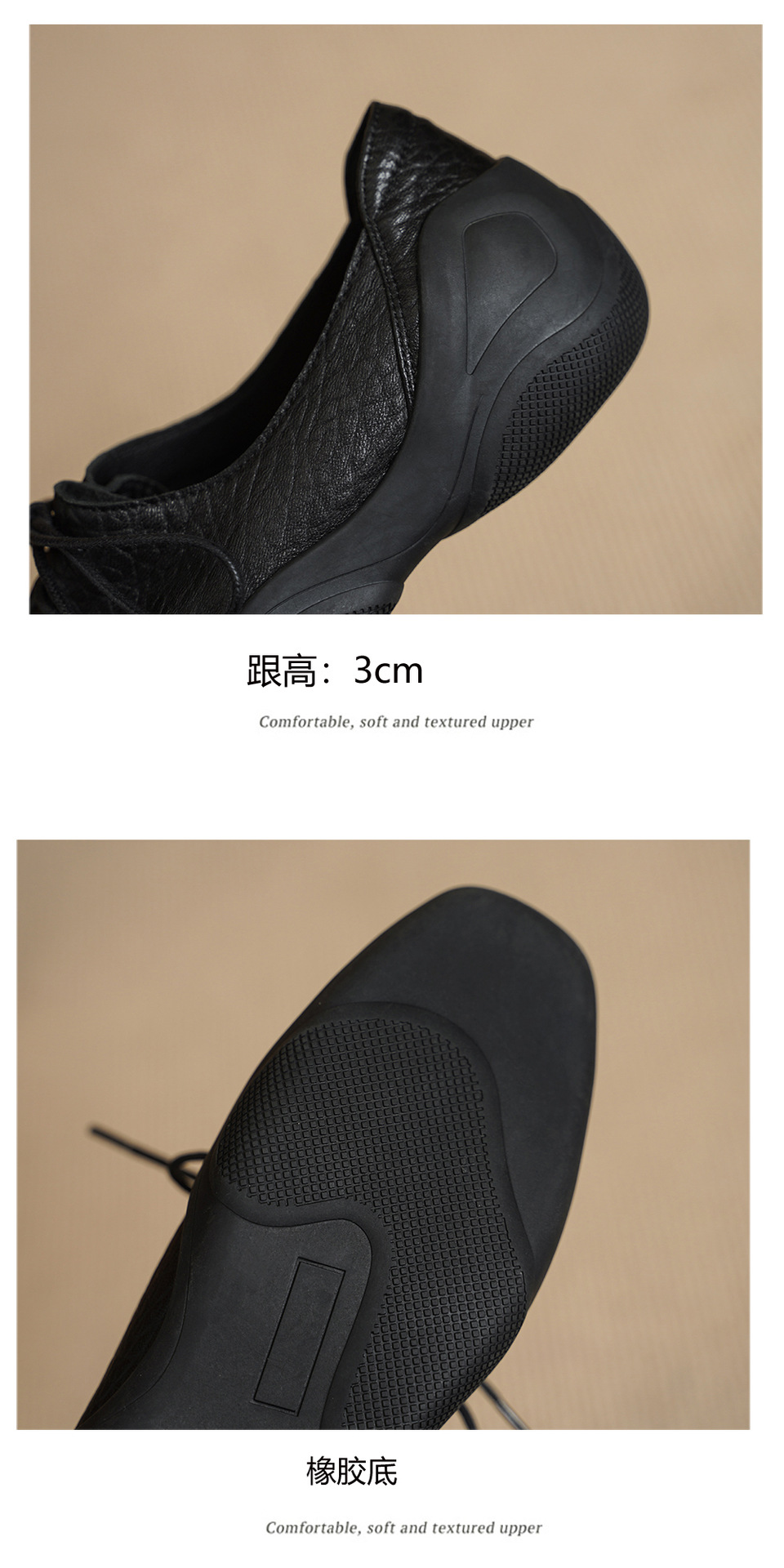 Giày lười nữ da cừu mềm phong cách DeTrain vintage, đế phẳng buộc dây — đen chi tiết 15