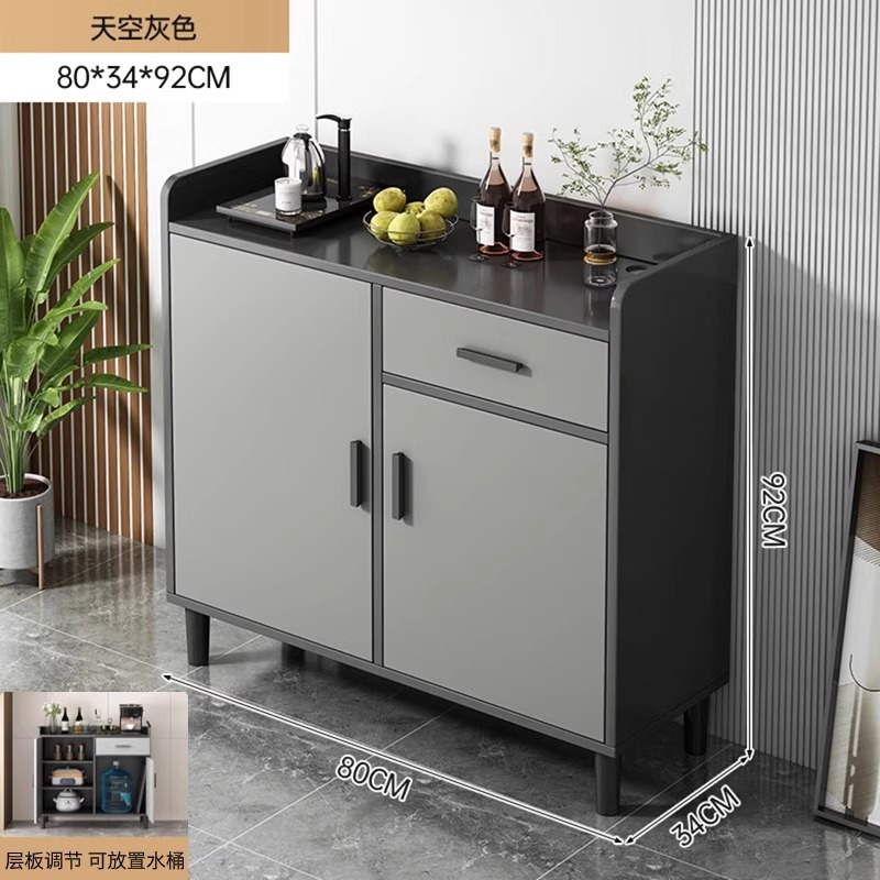 Gabinete de comedor contra la pared, armario de sala de estar doméstico, armario de almacenamiento simple, armario de almacenamiento gris, armario de té