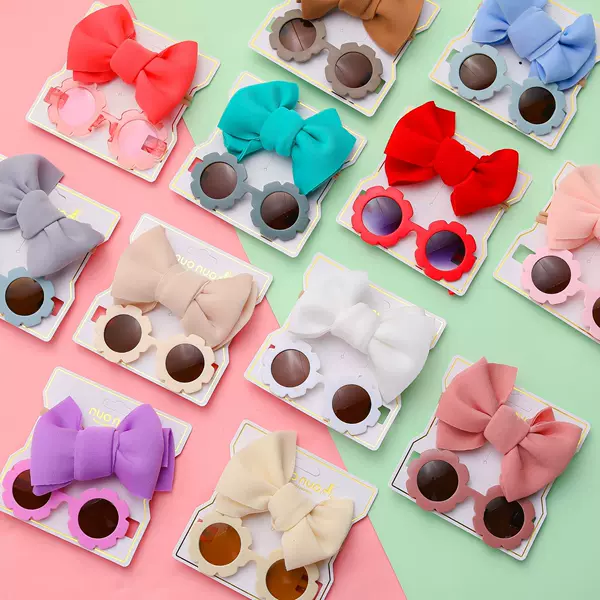2024 New Children's Sunglasses Bow Set Cartoon Baby Toy Children's Sunshade and Sunscreen Glasses Headband
