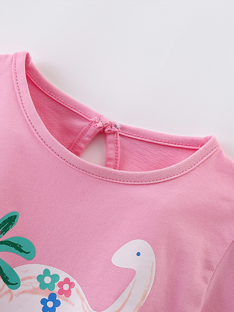 Malwee niñas de manga corta verano nuevo estilo europeo y americano de niños pequeños cuello redondo encantador impresión camiseta de niños ropa superior