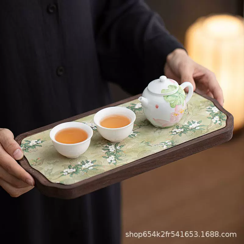 胡桃木色干泡茶盘中式海棠壶承茶壶托盘茶具收纳盘小型茶几小茶台