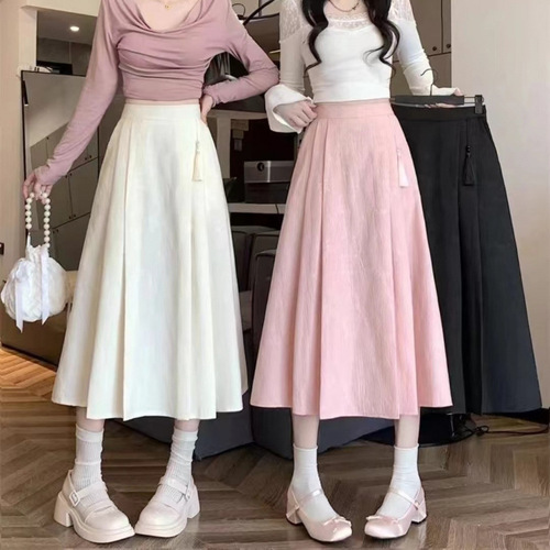 Half-length Skirt 2025 Summer New Chinese Style National Wind Embroidered Maquan Skirt High-waist A-line Medium-length Pleated Dress