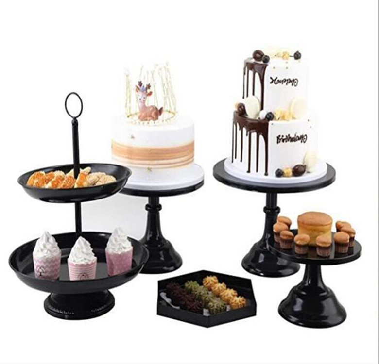 Negro retro postre decoración de la Mesa Europea soporte de la torta de la boda accesorios de la torta de encaje Placa de pastelería soporte traje