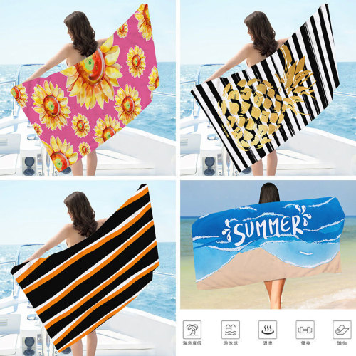 Foreign trade double-sided terry digital printed beach towel cross-border microfiber adult swimming bath towel wholesale quick-drying shawl