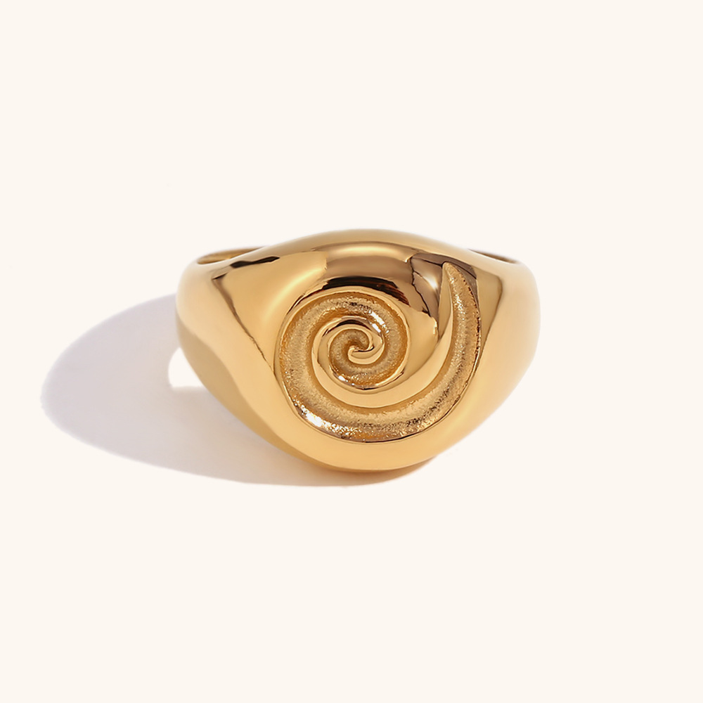 Stainless Steel 18K Gold Plated Casual Retro Swirl Pattern Rings display picture 7