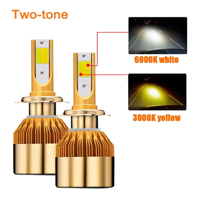 New Car Led Headlights Dual-Color H7 Led Lights Yellow and White Integrated High and Low Beam H4 H11 Fog Light Bulbs