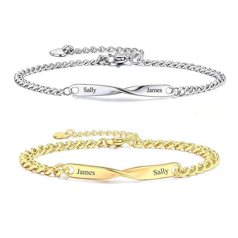 Stainless Steel Engraved Couple Bracelet with Heart Pendant and Adjustable Chain, Mobius Couple Bracelet Stainless Steel Engraved Couple Bracelet with Heart Pendant and Adjustable Chain, Mobius Couple Bracelet