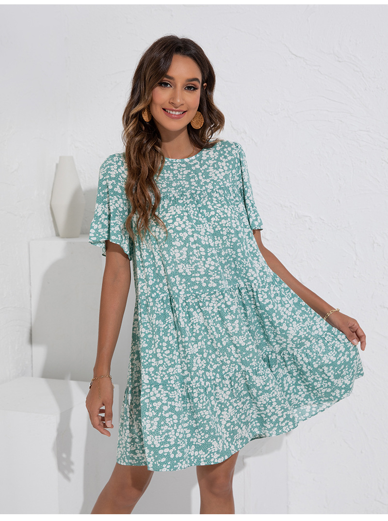 Round Neck Floral Lotus Leaf Sleeve Loose Dress nihaostyles clothing wholesale NSGNX83050