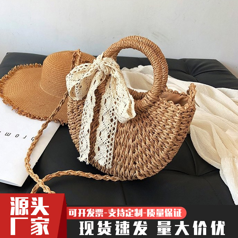 New Korean Fashion Niche Handmade Woven Shoulder Crossbody Rattan Gift Straw Bag for Women