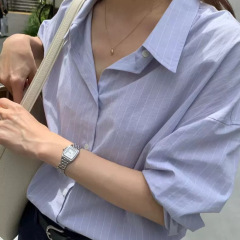 现货 2025秋季新款韩版OU*CE简约百搭条纹宽松显瘦长袖衬衫上衣女