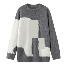 现货2025冬新款宽松简约撞色提花休闲针织衫毛衣MBE4SWT075