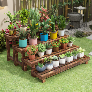 Solid Wood Flower Stand Flower Pot Shelf Household Ladder Succulent Plant Multi-Layer Balcony Floor-Standing Storage Rack Anti-Corrosion Indoor and Outdoor
