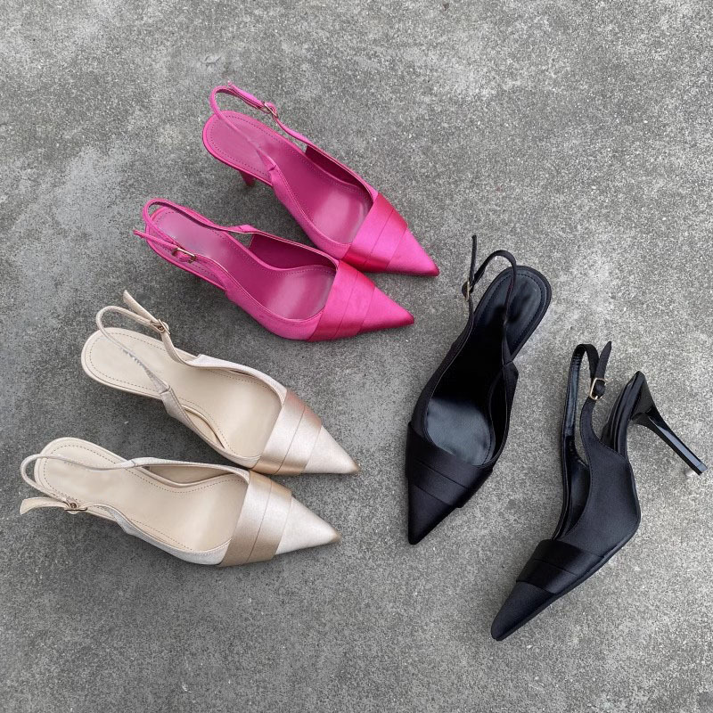 Foreign Trade European Elegant Pointed High Heels Women's Summer Fine Documentary Shoes Fashion New French Low Heel Baotou Sandals