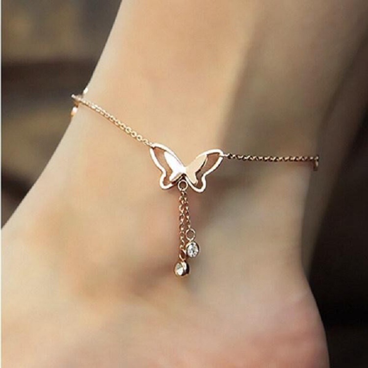 European and American Cross-border Jewelry Summer Beach Butterfly Anklet Temperament Butterfly Rhinestone Tassel Rose Gold Anklet Women European and American Cross-border Jewelry Summer Beach Butterfly Anklet Temperament Butterfly Rhinestone Tassel Rose Gold Anklet Women