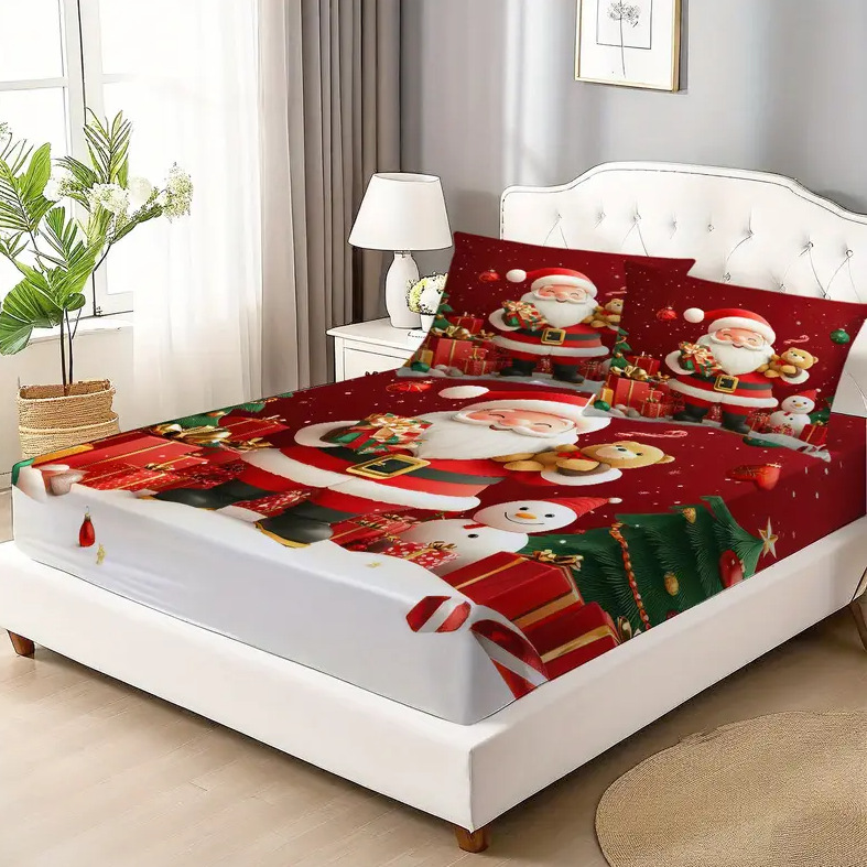 TEMU / JIT patrón clásico de Santa Claus impresión digital 3D kit de cama para diseñar se puede ajustar