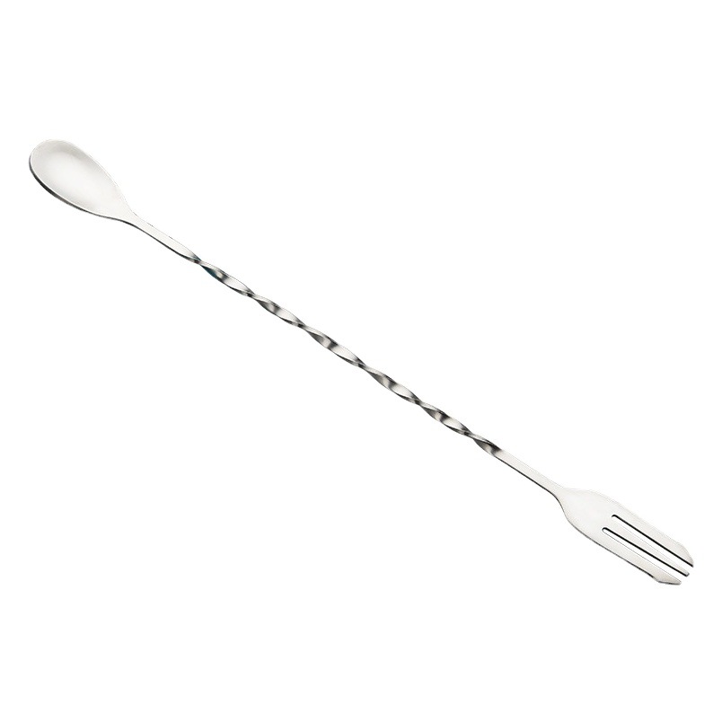 Stainless Steel Mixing Spoon Bar Spoon Cocktail Long Handle Bar Spoon Ice Spoon Double-Head Dual-Use Mixing Spoon Fork