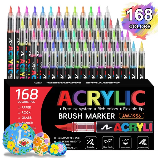 168-Color Acrylic Markers for Elementary School Students' Graffiti and Painting, DIY Hand-Painted Watercolor Direct Liquid Acrylic Markers