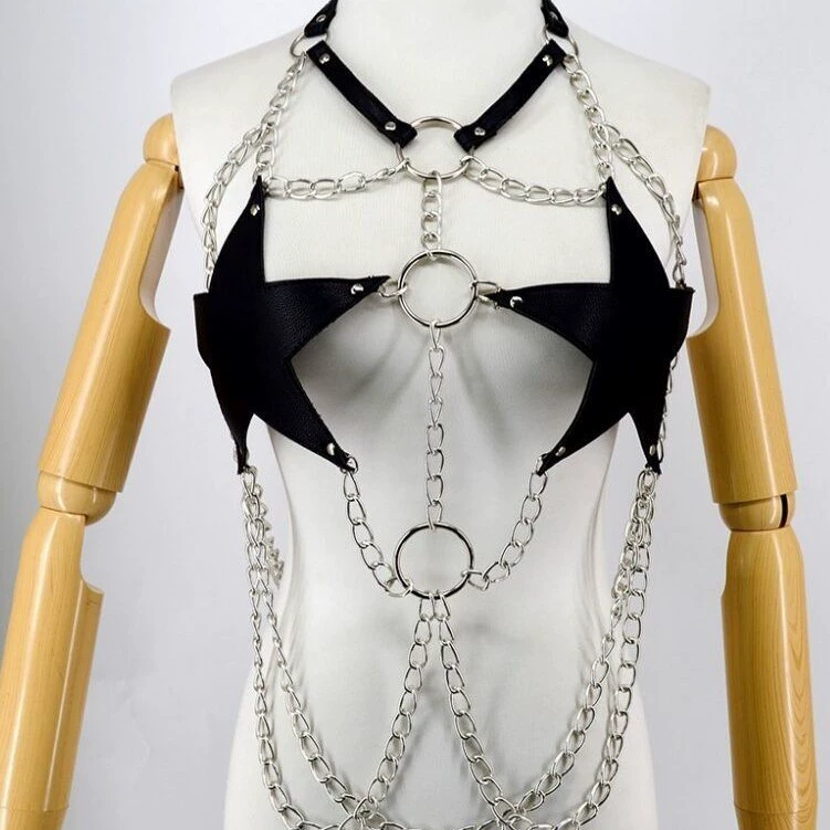 Секс-игрушки, кожаная одежда с пятиконечной звездой, сценический реквизит для взрослых, бондаж на цепочке, сексуальная железная цепочка, плотное нижнее белье