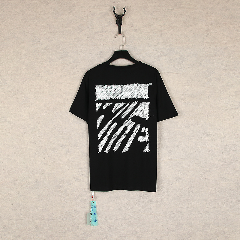 [Código europeo] versión correcta de impresión de acuarela splash tinta gradiente flecha graffiti ow marca de moda de manga corta pareja camiseta